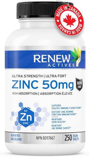 ReActives Zinc Supplements: Essential For Immune Health, Strong Bones, & Promoting Healthy Hair, Nails, & Glowing Skin - Easy-To-Swallow Convenient Tablets For Daily Use - 250 Tablets