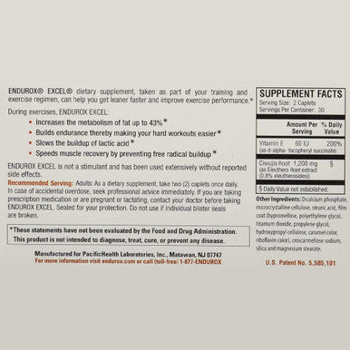 pacific health Endurox Excel Natural Exercise Supplement, Increases Metabolism & Builds Endurance - 60 Caps