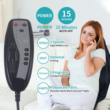 Back Massager Seat Cushion With Heat,8 Vibration Motors Massage Chair Pad For Back, Deep Tissue Vibration Seat Massager Cushion For Back Pain Relief Home Office Chair Use, Gifts For Women,Men,Black
