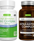 Astaxanthin Complex + Zinc Complex Vegan Bundle, Antioxidant Support For Skin, Hair & Nails, By Igennus