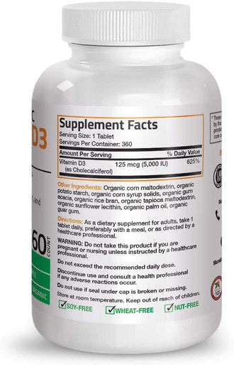 Bronson Vitamin D3 5,000 IU Non-GMO Vitamin D Supplement, 360 Tablets