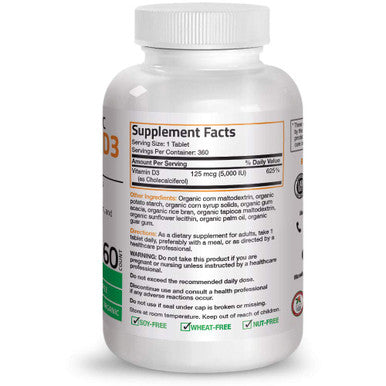 Bronson Vitamin D3 5,000 IU Non-GMO Vitamin D Supplement, 360 Tablets