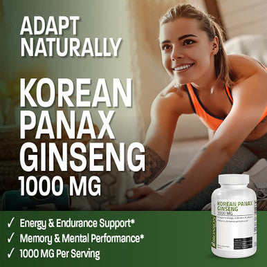 Bronson Korean Panax Ginseng 1000 mg Supports Energy, Endurance & Vitality + Memory and Mental Performance, 250 Capsules