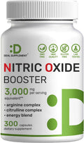 Deal Supplement Nitric Oxide Booster 3000mg Per Serving 300 Capsules 12 in 1 Nitric Oxide Supplement Arginine & Citrulline Complex with Energy Blend Marshmallow Root Promotes Nutrient Flow to Muscles &Heart
