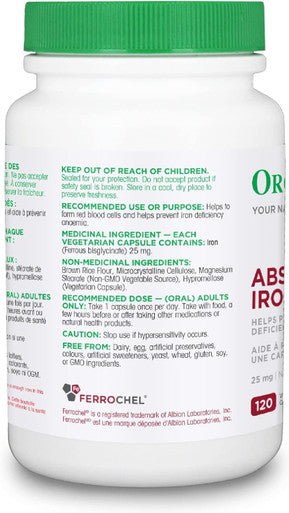 Organika Absolute Iron- Iron Bisglycinate- High Availability, Gentle On Stomach, Boost Iron Levels- Beneficial For Women And Vegetarians- 120Vcaps