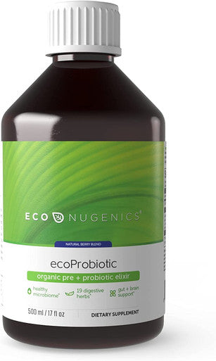 EcoProbiotic Probiotic and Prebiotic with 19 Digestive Herbs Microbiome and Gut Health Live Fermented Liquid Vegan Supplement Formula for Optimal Digestion Immunity 17 fl. oz
