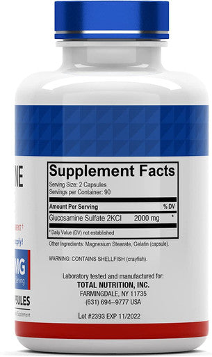 Glucosamine Sulfate Capsules 2000 Mg (180 Count) | Joint Support* Supplement For Women & Men | Produced In The Usa | Promotes Flexibility & Mobility* | By Tnvitamins