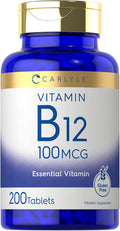 Carlyle Vitamin B12 100mcg | 200 Tablets | Essential Vitamin Supplement | Vegan Non-GMO and Gluten Formula