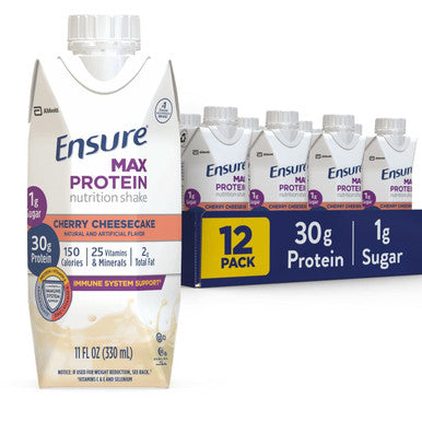 Ensure Max Protein Nutrition Shakes Variety Pack With 30G Of Protein & Max Protein Nutrition Shake With 30G Of Protein 1G Of Sugar High Protein Shake Cherry Cheesecake 11 Fl Oz (Pack Of 12)