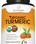 Sunergetic USDA Certified Organic Turmeric Supplement ÃƒÂ¢Ã¢â€šÂ¬Ã¢â‚¬Å“ Includes Organic Turmeric & Organic Black Pepper ÃƒÂ¢Ã¢â€šÂ¬Ã¢â‚¬Å“ 1,400mg of Turmeric per Serving - 180 Count