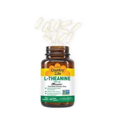 Country Life L-Theanine 200Mg Suntheanine L-Theanine 60 Vegan Capsules Certified Gluten Free Certified Vegan Certified Halal