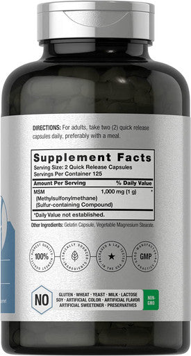MSM Supplement Capsules | 1000mg | 250 Count | Non-GMO and Gluten Free Formula | Methylsulfonylmethane | by Horbaach