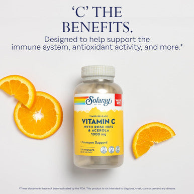 Solaray Vitamin C 1000Mg Timed Release Capsules With Rose Hips & Acerola Bioflavonoids, Two-Stage For High Absorption & All Day Immune Function Support, 60 Day , 275 Servings, 275 Vegcaps