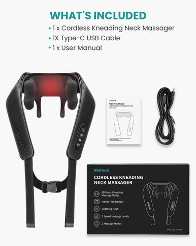 Nekteck Neck Massager, Cordless 6D Shiatsu Neck And Back Massager, Neck Massager For Pain Relief Deep Tissue, Ideal For Men And Women, Ideal For Home, Office And Car, With Heat, Black