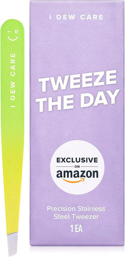 I Dew Care Tweeze The Day | Precision Slant Tip Multi-Functional Stainless Steel 3.8" Tweezers + Let S Get Sheet Faced Face Sheet Mask Pack Bundle