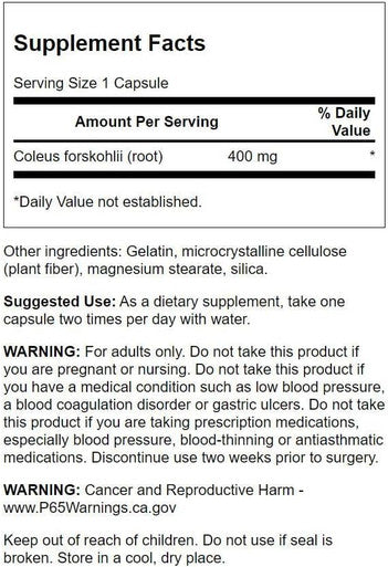 Swanson Full Spectrum Coleus Forskohlii 400 Milligrams 60 Capsules