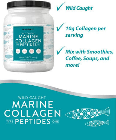 Marine Collagen Powder 20 Oz | Hydrolyzed Collagen Peptides | Unflavored | Keto, Paleo, Non-GMO, Gluten Free Supplement | by Horbaach