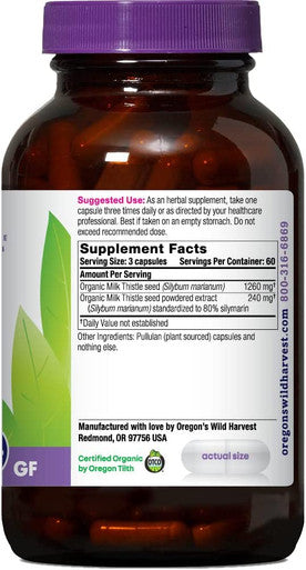 Oregons Wild Harvest Milk Thistle Organic NonGMO Herbal Supplement 180Count