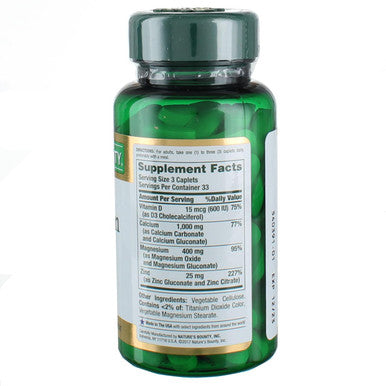 Nature's Bounty Calcium-Magnesium-Zinc Caplets 200 Caplets (2 X 100 Count Bottles)