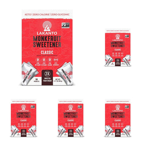 Lakanto Classic Monk Fruit Sweetener with Erythritol Sweetener Packets - White Sugar Replacement, Zero Net Carbs, Calories, Sweeten on the Go, Coffee, Lemonade, Tea, Desserts - Classic (3g - 30 Count)