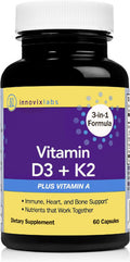 InnovixLabs ADK Vitamin Supplement Vitamin D3 K2 5000 IU Low Dose Vitamin A for Absorption Contains Both Vitamin K2 MK7 MK4 Supports Immune System Heart Bones 60 Capsules