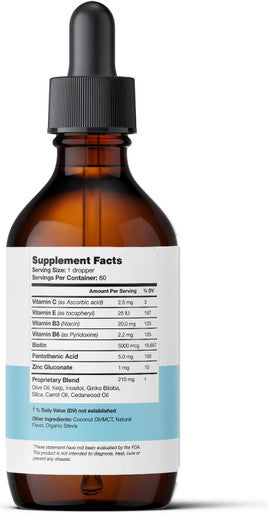 Liquid Biotin with Hair Vitamins, Vitamin C, Organic Coconut Oil, Vitamin E + Vitamin B6. For Hair Skin + Nails and Immunity Support. A Biotin Liquid + Hair Oil Supplement