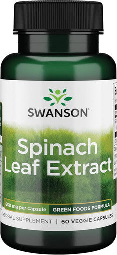 Swanson Spinach Leaf Extract - Herbal Supplement Promoting Overall Health - Green Foods Formula with Thylakoids '&' Chlorophyll - (60 Veggie Capsules 650mg Each)
