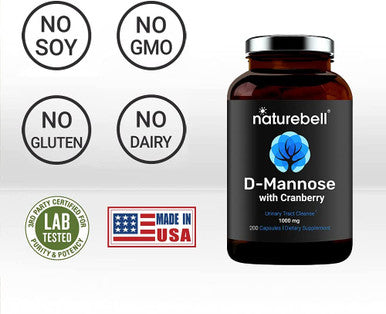 Double Strength DMannose with Cranberry Pills 1000mg Per Serving 200 Capsules 2 in 1 Formula Flush Impurities Supports Urinary Tract Cleanse in Women and Prostate Health in Men