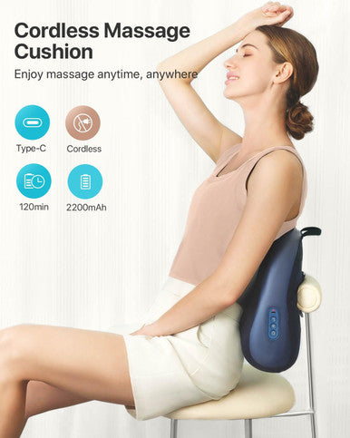 Alljoy Cordless Back Massager With Heat, Shiatsu Neck And Back Massager For Pain Relief Deep Tissue, 3D Kneading Massage Pillow For Neck, Back, And Shoulders, Gifts For Men Women