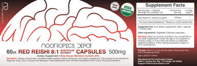 Red Reishi Mushroom Capsules | 8:1 ing Body Extract | 500mg | 60 Count | Ganoderma lucidum