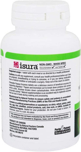 Natural Factors Papaya Enzymes Promotes Healthy Digestion 60 Chewable Tablets