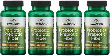Swanson Prebiotic + Probiotic Fiber - Natural Supplement Promoting Digestive System & Immune Health Support - Aids Regularity & GI Tract Health - (60 Capsules 500 Million CFU Each) (4 Pack)