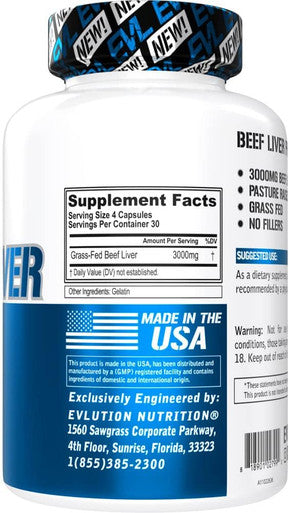 Evlution Grass Fed Beef Liver Capsules - Pasture Raised Desiccated 3000Mg - Supplement For Energy Immunity And Liver Support - Iron Rich Beef Organ Supplement For Men And Women (30 Servings)
