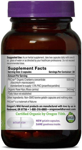 Oregons wild Harvest NonGMO Gluten Cranberry Organic Herbal Supplements 60 Count