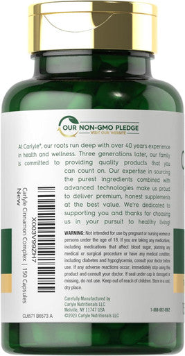 Carlyle Ceylon Cinnamon Complex with Gymnema and Mulberry | 150 Capsules | Non-GMO Gluten Supplement