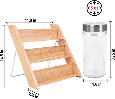 18 Jar Bamboo Compact Spice Rack with Spices Included & 5-Year Free Spice Refill Program for Countertop or Kitchen Drawer with Glass Jars