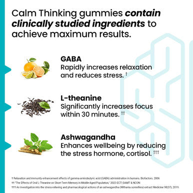Neuroq Calm Thinking Gummies - Relaxation Support, Calm & Focus - With Sensoril Ashwagandha, Gaba, L-Theanine, Lemon Balm & Chamomile - 30 Day Supply / 90 Gummies