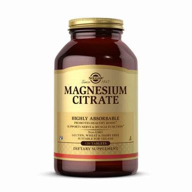 Solgar Magnesium Citrate 120 Tablets - Promotes Healthy Bones - Supports Nerve & Muscle Function - Non Gmo Vegan Gluten Free Dairy Free Kosher - 60 Servings