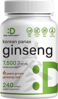 Deal Supplement Korean Red Panax Ginseng Root Extract 7500mg Serving 240 Softgels 150mg Active Ginsenosides