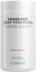 Codeage Grass Fed Beef Pancreas Supplement Glandulars - ze Dried Non-Defatted Desiccated Beef Pancreas Pills Pancreatic Enzymes Diet Meat - Pasture Raised Bovine Vitamins - 180 Capsules