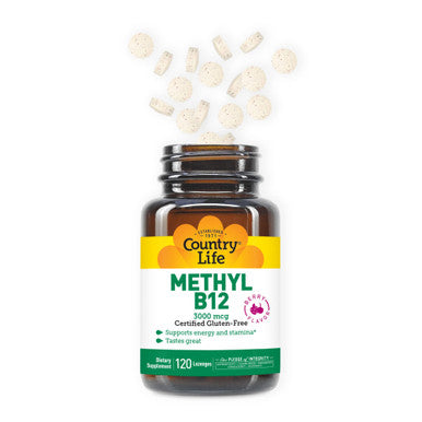 Country Life Methyl B12 Supports Energy & Stamina 3000Mcg 120 Lozenges Certified Gluten Free Certified Vegan Certified Halal