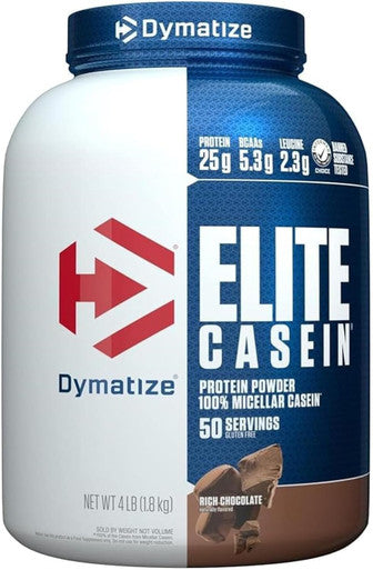 Dymatize Elite Casein Protein Powder Chocolate 100% Micellar Casein 25g Protein 5.4g BCAAs 2.3g Leucine Slow Absorbing for Overnight Muscle Recovery 4 lb (50 Servings)