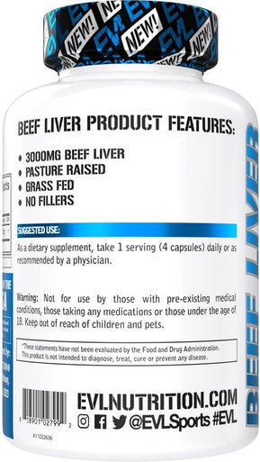 Evlution Grass Fed Beef Liver Capsules - Pasture Raised Desiccated 3000Mg - Supplement For Energy Immunity And Liver Support - Iron Rich Beef Organ Supplement For Men And Women (30 Servings)