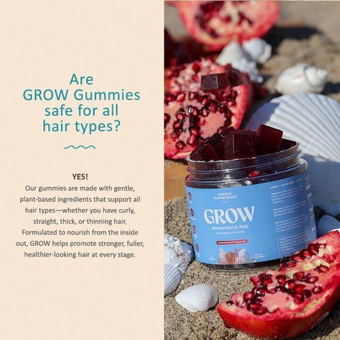 A Superfoods Grow Hair & Beauty Gummies Supplement With Zinc Vitamin E Astaxanthin Kelp & Pumpkin Seed Plant Based Gummies For Women & Men Gluten Vegan American Made 60 Count