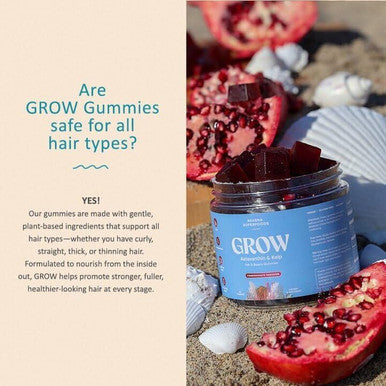 A Superfoods Grow Hair & Beauty Gummies, Supplement With Zinc, Vitamin E, Astaxanthin, Kelp, & Pumpkin Seed, Plant Based Gummies For Women & Men, Gluten , Vegan, American Made, 60 Count