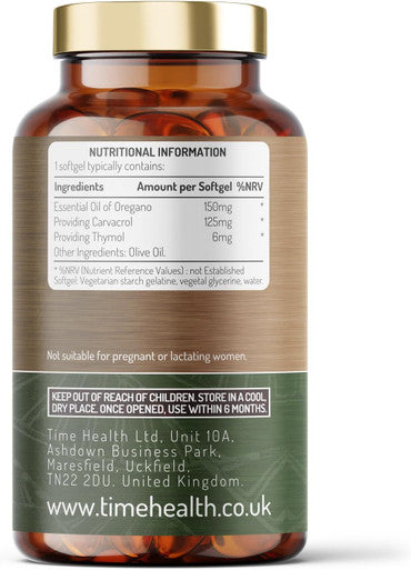 Oregano Oil - 120 Softgels - Vegan & Carrageenan- - 125Mg Carvacrol Per Softgel - Contains Thymol - Uk Made - Zero Additives (120 Softgel Bottle)