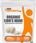 Bulksupplements.Com Organic Lions Mane Mushroom Powder - Lions Mane Supplement Powder, Lion'S Mane Powder - Organic & Gluten Free, 1000Mg Per Serving, 1Kg (2.2 Lbs) (Pack Of 1)