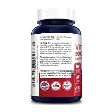 Vitamin B12 - 5000 MCG 150 Veggie Capsules (Non-GMO & ) - Max Strength Vitamin B 12
