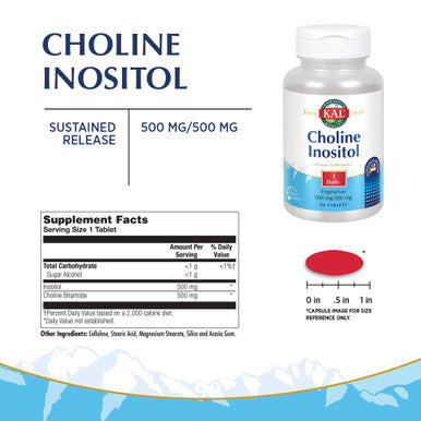 KAL Choline Inositol Tablets, 195/500 mg, 90 Count