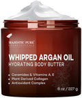 MAJESTIC PURE Whipped Argan Oil Body Butter for Women & Men - With Ceramides, Vitamin E & A & Vegan Collagen - Whipped Body Butter Argan Oil For Skin, Face, & Appearance of Wrinkles & Fine Lines - 8oz